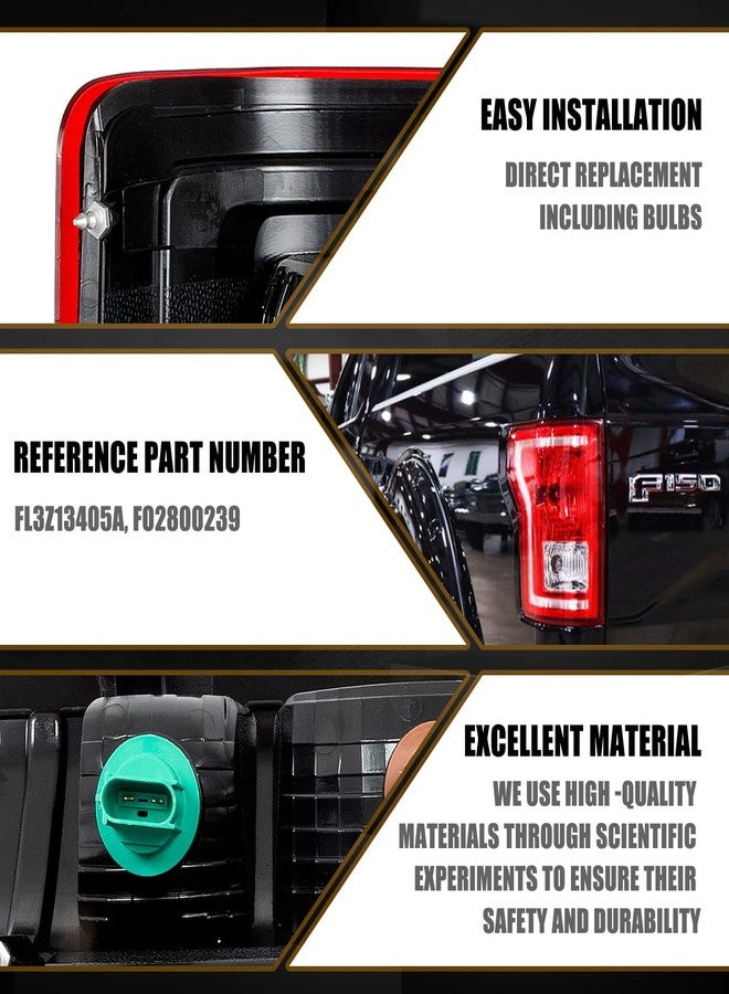 RANSOTO F150 Tail Light Compatible With Ford F-150 2015 2016 2017 Rear Brake Lights with Bulbs Left Driver Side Tail Lamps Replace FL3Z13405A-PFM, FO2800239 - Image 5